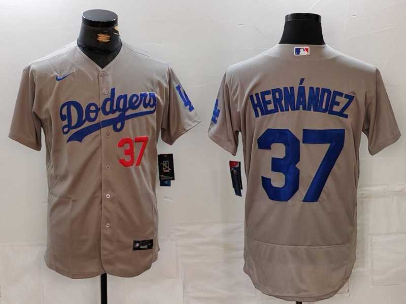 Men%27s Los Angeles Dodgers #37 Teoscar Hernandez Number Grey Flex Base Stitched Jersey->los angeles dodgers->MLB Jersey
